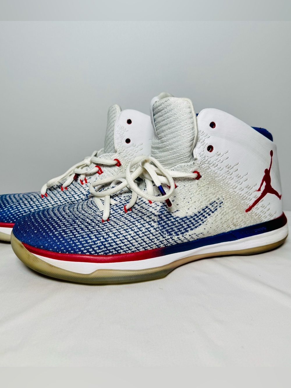 Nike White, Blue & Red Knit Basketball Shoes